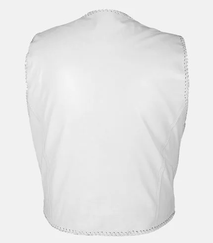 Fishhook Buckles White Leather White Braided Motorcycle Vest