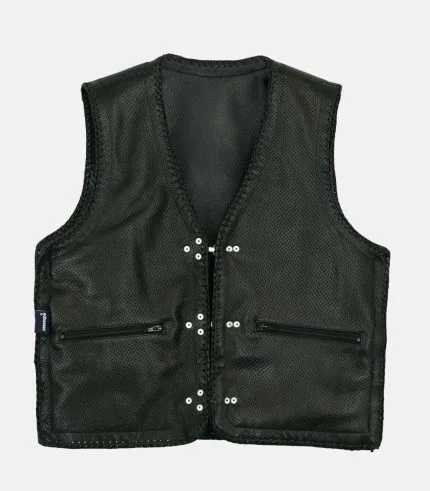 Mens Leather Vest with Perforated Leather Lining - Image 4
