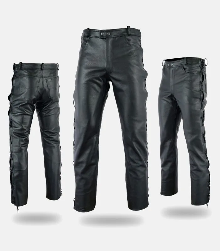 Classic Leather Motorcycle Disco Pant Side Laced Trouser