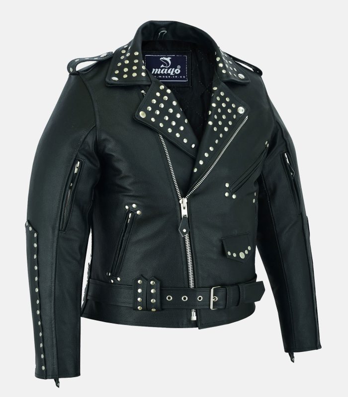 Mens Classic Perfecto Studs Brando Leather Jacket
