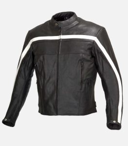Mens Motorcycle Single Stripe Leather Armour Jacket