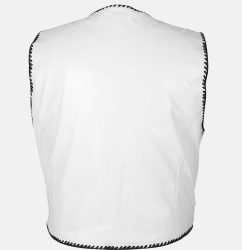 Fishhook Buckles White Leather Black Braided Motorcycle Vest